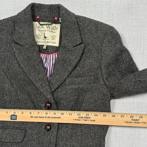 Jack Wills Tailored Blazer Herringbone Gray Wool Three Button Front Size 6 - Picture 7 of 12